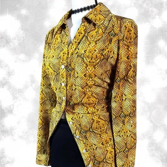 Style & Co Boho Vintage Style Snake Skin Long Sleeve Button Up Top - Picture 2 of 7